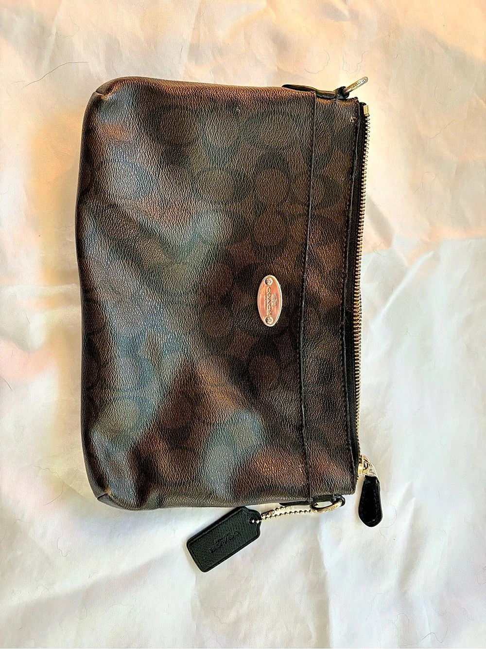 Coach Leather Wristlet in Brown & Black
